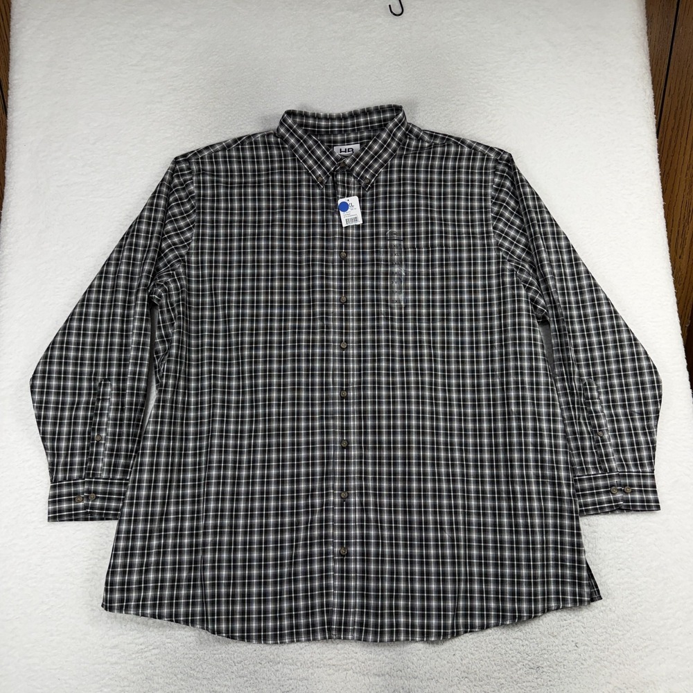 HB Men's 3XLT Black Gray Plaid Short Sleeve Button Down Cotton Shirt NWT
